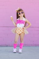 HOT PINK *SPRINKLES* Ice Cream Cone SUNDAE Romper