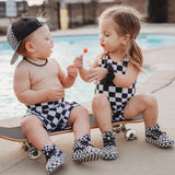 BOYS Black & White Checkered Shorts