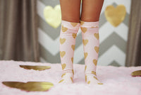 Light Pink Gold Heart Knee High Socks