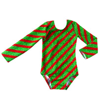 Green & Red Sparkle Stripe Leotard