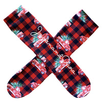 Red Buffalo Plaid Christmas Trucks Knee High Socks