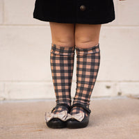Black & Brown Plaid Knee High Socks