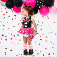 CLASSIC Black SPARKLE Bubblegum Pink Dot Minnie Eyelet SKIRT Romper