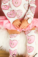 White & Pink Donut Hearts Long Sleeve Leotard