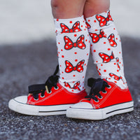 Mini Red Polka Dot Minnie Bows Knee High Socks