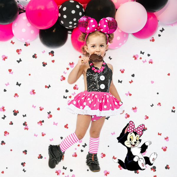 CLASSIC Black SPARKLE Bubblegum Pink Dot Minnie Eyelet SKIRT Romper
