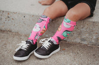 Hot Pink Monster Donut Knee High Socks