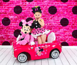 CLASSIC Black SPARKLE Pink & Black Dot Minnie Eyelet SKIRT Romper