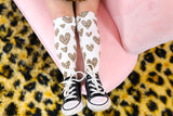 White Cheetah Heart Knee High Socks