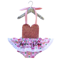 BABY PINK Sparkle Coffee Cups Eyelet VALENTINES Romper