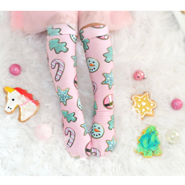 Pink Christmas Donut Knee High Socks