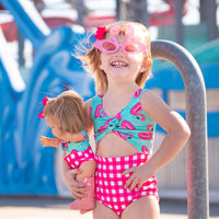 Pink & Teal Flamingo MINIKANE Bathing Suit