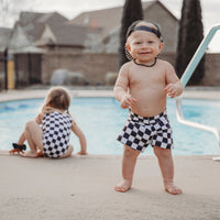 BOYS Black & White Checkered Shorts