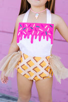 HOT PINK *SPRINKLES* Ice Cream Cone SUNDAE Romper