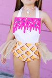 HOT PINK *SPRINKLES* Ice Cream Cone SUNDAE Romper