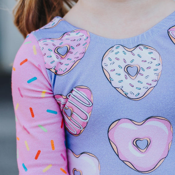 Pink Sprinkles & Lavender Donut Hearts Long Sleeve Leotard