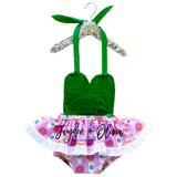 GREEN Sparkle Coffee Cups Eyelet VALENTINES Romper