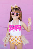 HOT PINK *SPRINKLES* Ice Cream Cone SUNDAE Romper