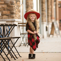 Lrg Black & Red Buffalo Plaid FAUX FUR Cape Vest