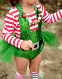 Green SPARKLE Elf Overalls Romper