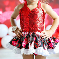 RED Sparkle Mixed Hearts Eyelet VALENTINES Romper