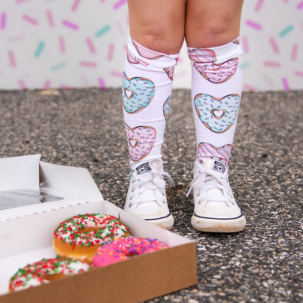Pink & Mint Donut Hearts Knee High Socks
