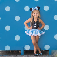 CLASSIC Black SPARKLE Baby Blue Dot Minnie Eyelet SKIRT Romper