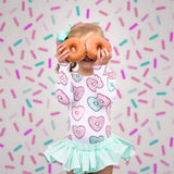 Pink & Mint Donut Hearts Long Sleeve Leotard