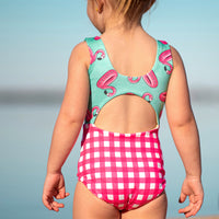 Teal Flamingo Gingham One piece