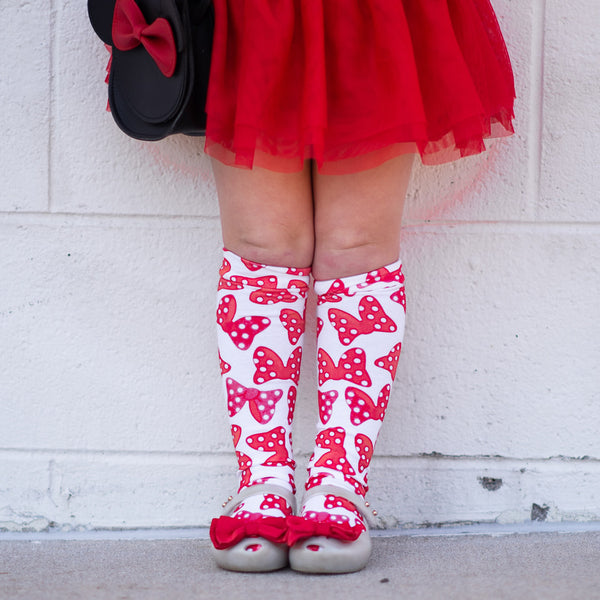 Red Polka Dot Minnie Bows Knee High Socks