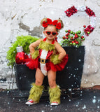 Sparkle Grungy Grinch Santa Suit Romper