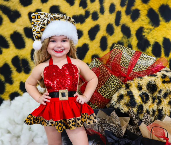 DELUXE Red CHEETAH Santa Romper