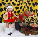 DELUXE Red CHEETAH Santa Romper