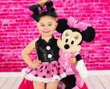 CLASSIC Black SPARKLE Pink & Black Dot Minnie Eyelet SKIRT Romper