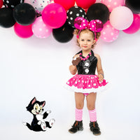 CLASSIC Black SPARKLE Bubblegum Pink Dot Minnie Eyelet SKIRT Romper