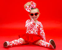 WHITE Pink & Red Kisses Long Sleeve Leotard