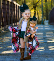 White Christmas Plaid w Faux Fur Trim Cape Vest (Child)