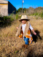 Orange Harvest Plaid w Faux Fur Trim Cape Vest (Child)