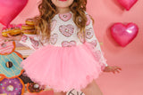 White & Pink Donut Hearts Long Sleeve Leotard