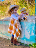 Orange Harvest Plaid w Faux Fur Trim Cape Vest (Child)