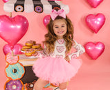 White & Pink Donut Hearts Long Sleeve Leotard