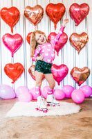 Hot Pink Hearts Long Sleeve Leotard