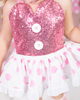 CLASSIC Light Pink & White Dot Minnie Eyelet SKIRT Romper