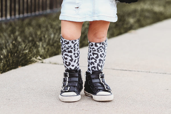 Grey Cheetah Knee High Socks