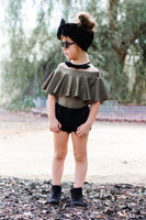 Olive Off the Shoulder Flounce Leotard