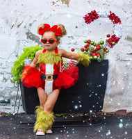 Sparkle Grungy Grinch Santa Suit Romper