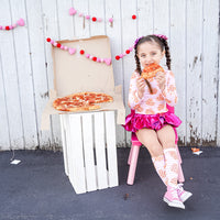 PINK Pizza Hearts Stripe Knee High Socks