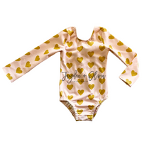 Blush Gold Heart Long Sleeve Leotard