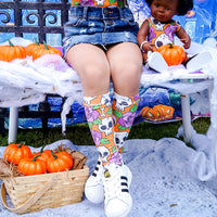 Orange Floral Sugar Skulls Knee High Socks