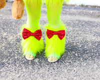 "The Grinch" Sequins RED Bow Faux Fur Leg Warmers
